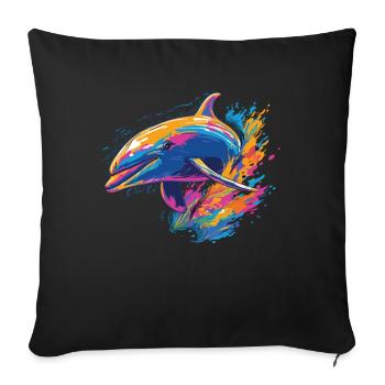 Watercolor Colorful Dolphin Colorful Animals - Sofa pillowcase 17,3'' x 17,3'' (45 x 45 cm) - black - Front