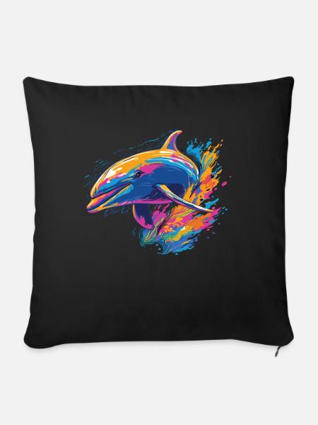 Wasserfarben Farbenfroher Delfin bunte Tiere - Sofakissenbezug 45 x 45 cm - Schwarz