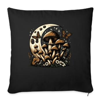 Vintage Cottagecore champignons lune papillon - Housse de coussin décorative 45 x 45 cm - noir - Devant