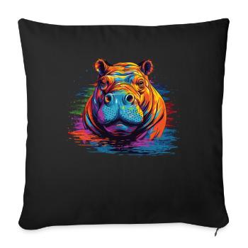 Watercolor Colorful Hippo Colorful Animals - Sofa pillowcase 17,3'' x 17,3'' (45 x 45 cm) - black - Front