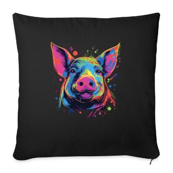 Watercolor Colorful Pig Colorful Animals - Sofa pillowcase 17,3'' x 17,3'' (45 x 45 cm) - black - Front