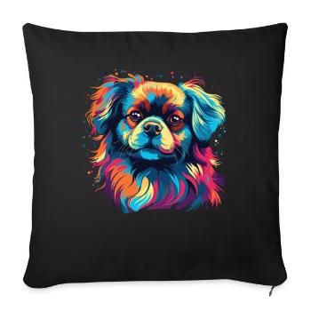 Aquarelle colorée épagneul tibétain - Housse de coussin décorative 45 x 45 cm - noir - Devant