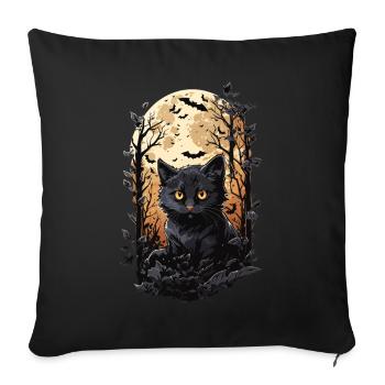 Chat Pleine Lune Halloween Sort Chats Magiques - Housse de coussin décorative 45 x 45 cm - noir - Devant