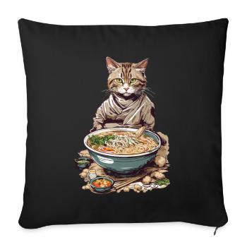 Cat Loves Ramen Japon Esthétique Streetwear - Housse de coussin décorative 45 x 45 cm - noir - Devant