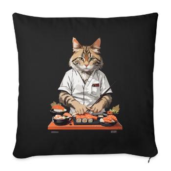 Chats Sushi Master Drôle Japon Food Design - Housse de coussin décorative 45 x 45 cm - noir - Devant