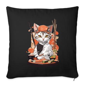 Kawaii Sushi Master Cat Japon Esthétique alimentaire - Housse de coussin décorative 45 x 45 cm - noir - Devant