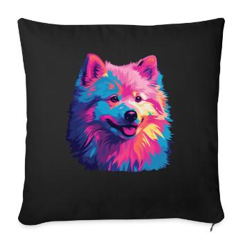 Aquarelle colorée Japon Spitz - Housse de coussin décorative 45 x 45 cm - noir - Devant
