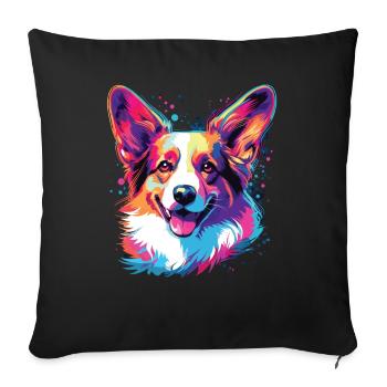 Aquarelle colorée Pembroke Welsh Corgi - Housse de coussin décorative 45 x 45 cm - noir - Devant