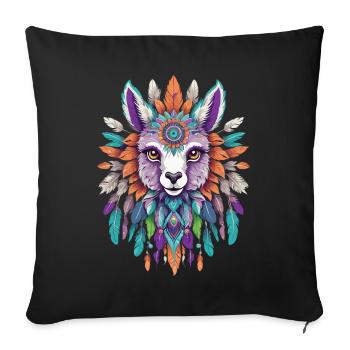 Alpaga spirituel Mandala Power Animal - Housse de coussin décorative 45 x 45 cm - noir - Devant