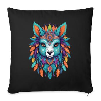 Spiritual Llama Feather Mandala Power Animal - Sofa pillowcase 17,3'' x 17,3'' (45 x 45 cm) - black - Front