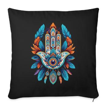 Spiritual Hamsa Hand Mandala Feathers - Sofa pillowcase 17,3'' x 17,3'' (45 x 45 cm) - black - Front