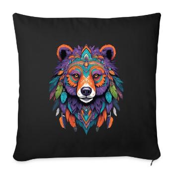 ours Mandala plumes Design ésotérique - Housse de coussin décorative 45 x 45 cm - noir - Devant
