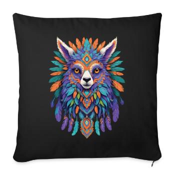 Spiritual Alpaca Mandala Power Animal Design - Sofa pillowcase 17,3'' x 17,3'' (45 x 45 cm) - black - Front
