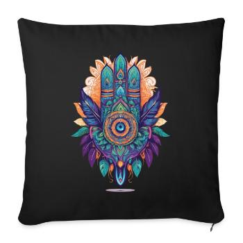 Hamsa Hand Spiritual Mandala Feathers Design - Sofa pillowcase 17,3'' x 17,3'' (45 x 45 cm) - black - Front