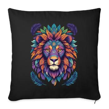 Lion Mandala Animal Yoga Méditation - Housse de coussin décorative 45 x 45 cm - noir - Devant