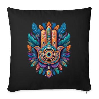 Spirituel Hamsa main plumes Design esthétique - Housse de coussin décorative 45 x 45 cm - noir - Devant