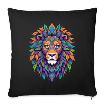 Lion spirituel Mandala puissance Animal Design - Housse de coussin décorative 45 x 45 cm - noir - Devant