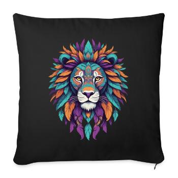 Lion Mandala Spiritual Feather Design - Sofa pillowcase 17,3'' x 17,3'' (45 x 45 cm) - black - Front