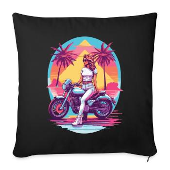 Retro Synthwave Biker Motorcycle Design - Sofa pillowcase 17,3'' x 17,3'' (45 x 45 cm) - black - Front