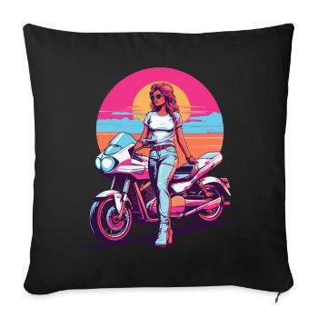 Retro Synthwave Motorcycle Biker Streetwear - Sofa pillowcase 17,3'' x 17,3'' (45 x 45 cm) - black - Front