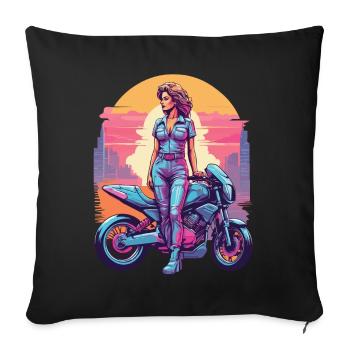 Vintage Biker Vaporwave Motorcycle Love - Sofa pillowcase 17,3'' x 17,3'' (45 x 45 cm) - black - Front