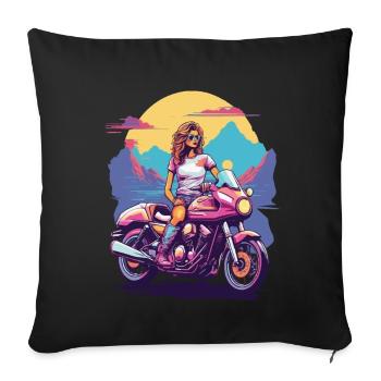 Retro Motorcycle Girl Biker Aesthetics Design - Sofa pillowcase 17,3'' x 17,3'' (45 x 45 cm) - black - Front