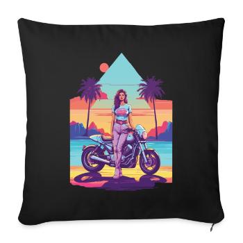 Moto Vintage Vaporwave Streetwear - Housse de coussin décorative 45 x 45 cm - noir - Devant