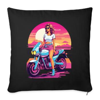 Synthwave Motorcycle Aesthetic for Biker Girls - Sofa pillowcase 17,3'' x 17,3'' (45 x 45 cm) - black - Front