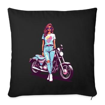 des années 80 vintage moto motards fille Design - Housse de coussin décorative 45 x 45 cm - noir - Devant