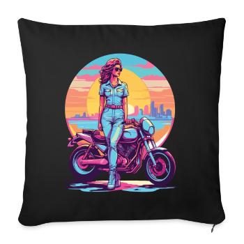 Retro Synthwave Freedom Motorcycle Biker - Sofa pillowcase 17,3'' x 17,3'' (45 x 45 cm) - black - Front