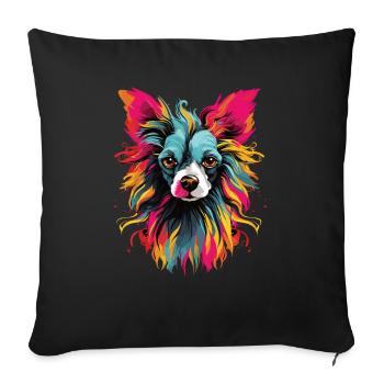 Aquarelle colorée chinois chien à crête - Housse de coussin décorative 45 x 45 cm - noir - Devant