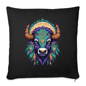 Bison Stier Traumfänger Mandala Design - Sofakissenbezug 45 x 45 cm - Schwarz - Vorne