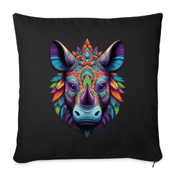 Rhinoceros Spiritual Mandala Design - Sofa pillowcase 17,3'' x 17,3'' (45 x 45 cm) - black - Front