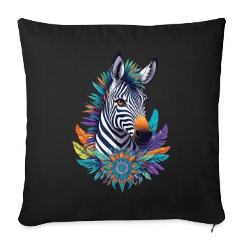 Conception de Mandala zèbre avec des symboles spirituels - Housse de coussin décorative 45 x 45 cm - noir - Devant