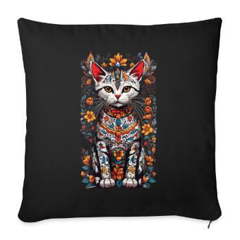 Mexikanische Blumen Katze Hauskatzen Besitzer - Sofakissenbezug 45 x 45 cm - Schwarz - Vorne
