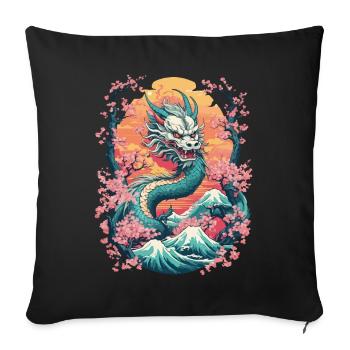 Japanese Dragon Cherry Blossom Aesthetic Design - Sofa pillowcase 17,3'' x 17,3'' (45 x 45 cm) - black - Front