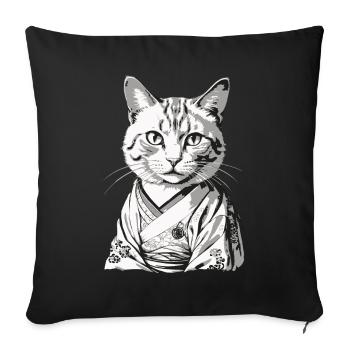 Kimono Japonais Chat Chat Domestique Propriétaire - Housse de coussin décorative 45 x 45 cm - noir - Devant