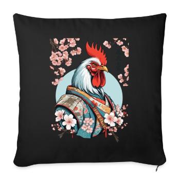 Poulets samouraï rétro Vintage Design esthétique - Housse de coussin décorative 45 x 45 cm - noir - Devant