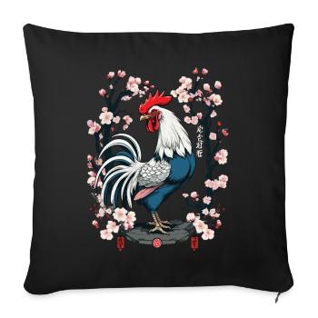 Asian Rooster Cherry Blossoms Aesthetic Design - Sofa pillowcase 17,3'' x 17,3'' (45 x 45 cm) - black - Front