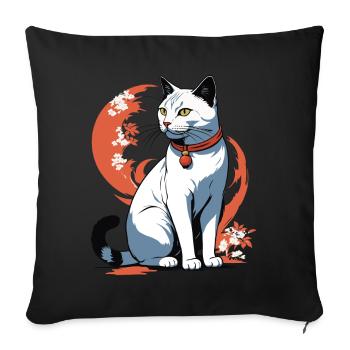 Chat Asiatique Kanji Signe Chat Dame - Housse de coussin décorative 45 x 45 cm - noir - Devant