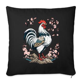Conception esthétique de fleurs de cerisier de coq japonais - Housse de coussin décorative 45 x 45 cm - noir - Devant