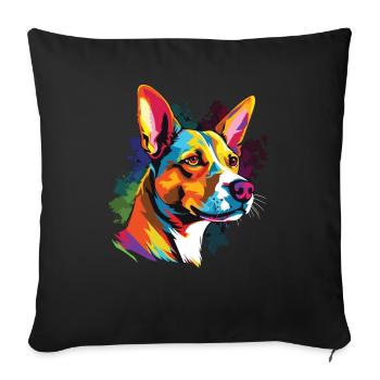 Wasserfarben Farbenfroher Basenji - Sofakissenbezug 45 x 45 cm - Schwarz - Vorne