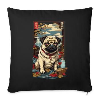 Pug Dog in Vintage Japan Sake Art - Sofa pillowcase 17,3'' x 17,3'' (45 x 45 cm) - black - Front