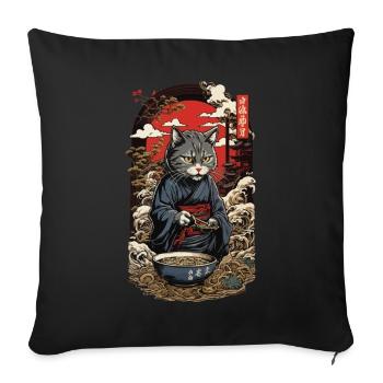 Funny Cat Mange Soupe De Nouilles Japonaises Ramen - Housse de coussin décorative 45 x 45 cm - noir - Devant