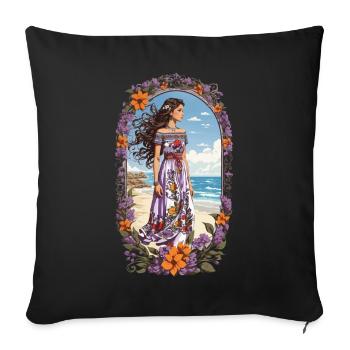 Spanische Schönheit Vintage Blumen Bohemian - Sofakissenbezug 45 x 45 cm - Schwarz - Vorne