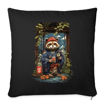 Vintage Kunst Marderhund Japanischer Sake - Sofakissenbezug 45 x 45 cm - Schwarz - Vorne