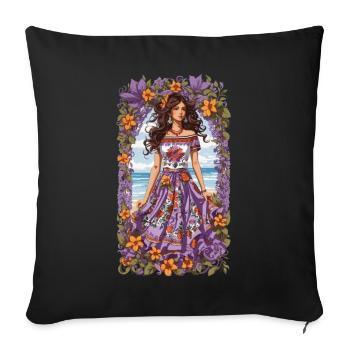 Spanische Schönheit Blumen Deko Vintage Bohemian - Sofakissenbezug 45 x 45 cm - Schwarz - Vorne