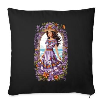 Spanische Schönheit Vintage Blumen Bohemian - Sofakissenbezug 45 x 45 cm - Schwarz - Vorne