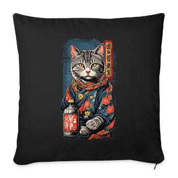 Katze Im Japanischen Sake Poster Vintage Art - Sofakissenbezug 45 x 45 cm - Schwarz - Vorne