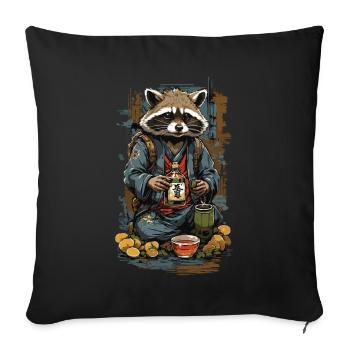 Japanischer Sake Vintage Kunst Waschbär Design - Sofakissenbezug 45 x 45 cm - Schwarz - Vorne